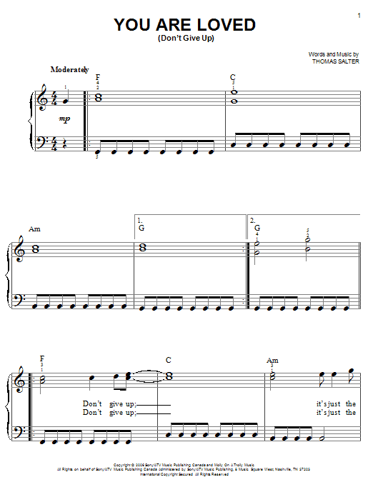 Josh Groban You Are Loved (Don't Give Up) sheet music notes and chords. Download Printable PDF.