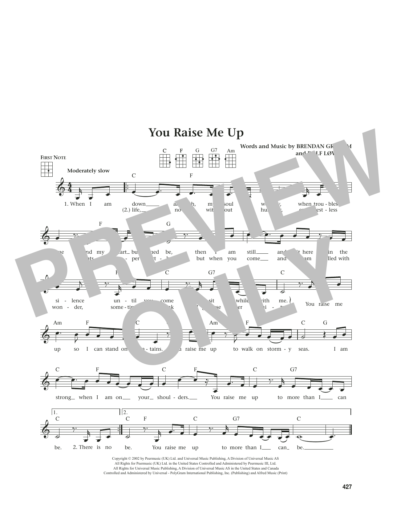 Josh Groban You Raise Me Up (from The Daily Ukulele) (arr. Jim Beloff) sheet music notes and chords. Download Printable PDF.