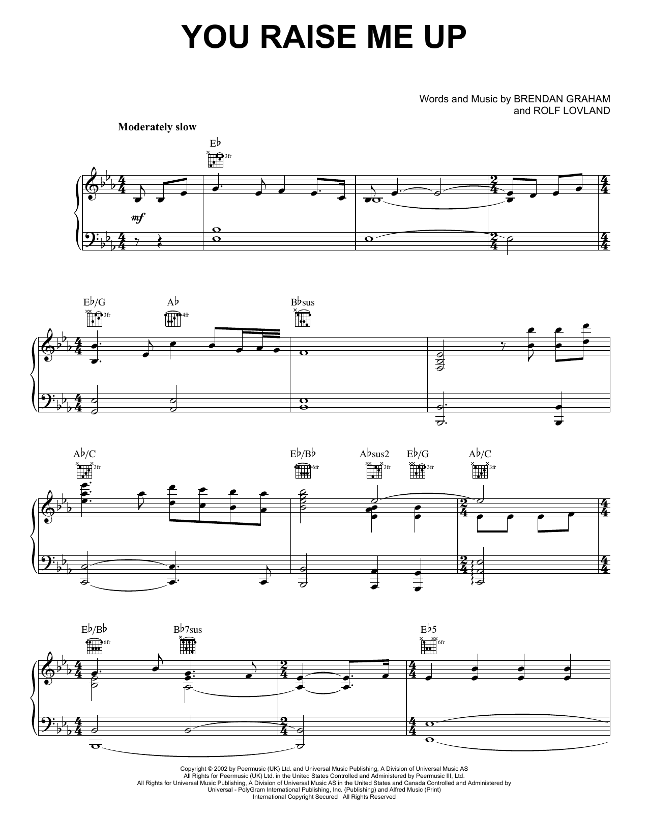 Brendan Graham You Raise Me Up sheet music notes and chords. Download Printable PDF.