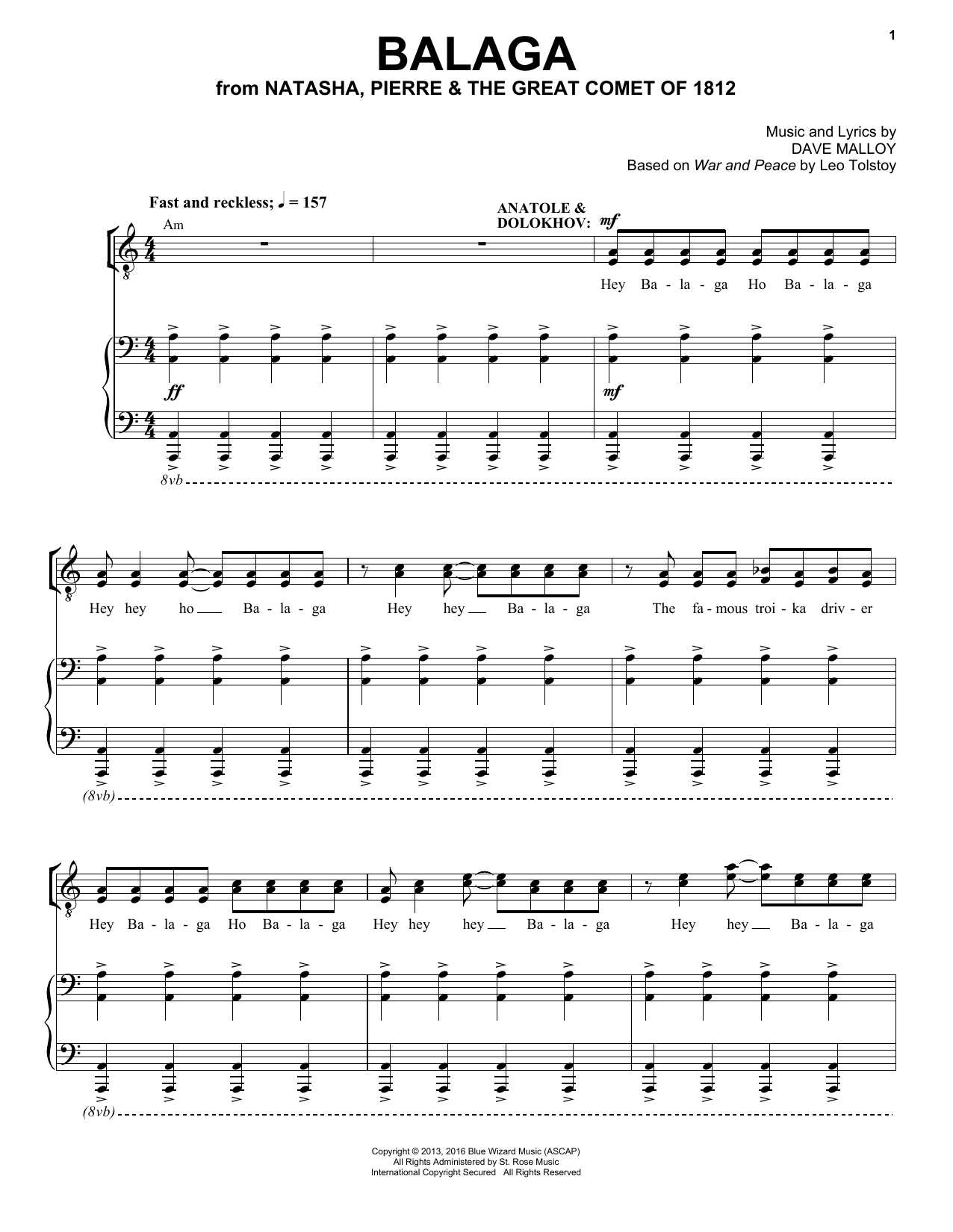 Josh Groban Balaga (from Natasha, Pierre & The Great Comet of 1812) sheet music notes and chords. Download Printable PDF.