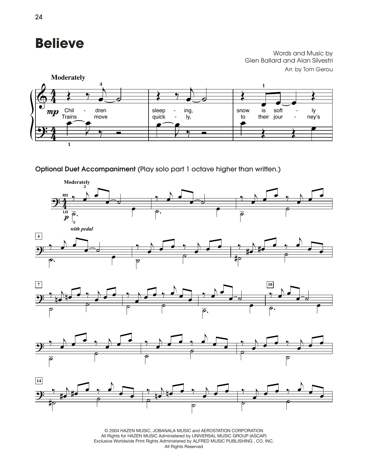 Download Josh Groban Believe From The Polar Express Arr Tom Gerou Sheet Music And Pdf 
