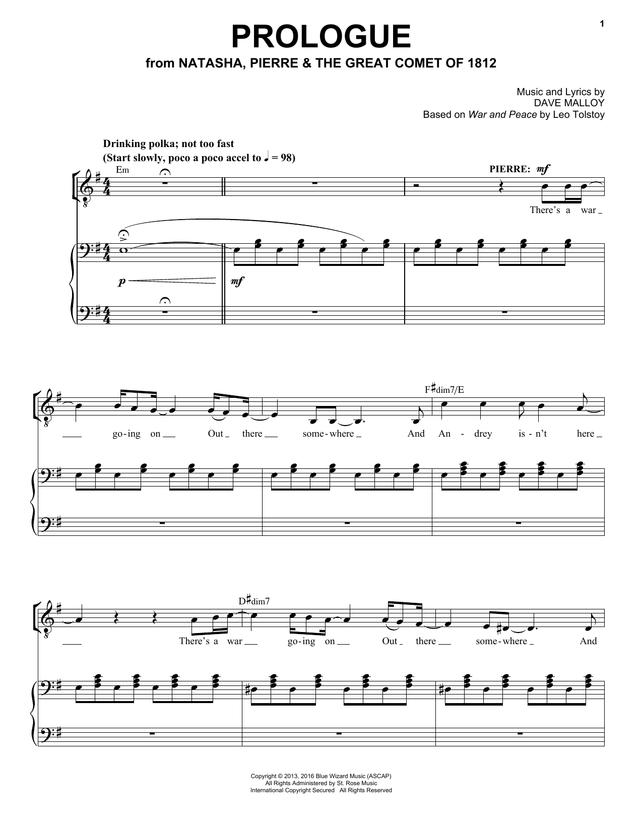 Josh Groban Prologue (from Natasha, Pierre & The Great Comet of 1812) sheet music notes and chords. Download Printable PDF.