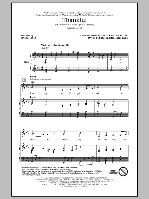 Josh Groban 'Thankful (arr. Mark Hayes)' Sheet Music &amp; Chords ...