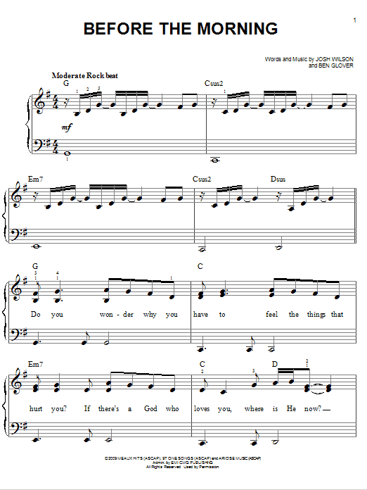 Learn to play Josh Wilson Before The Morning sheet music for Easy Piano in minutes. Price: 6.9900$ Josh Wilson Before The Morning sheet music notes and chords arranged for Easy Piano
