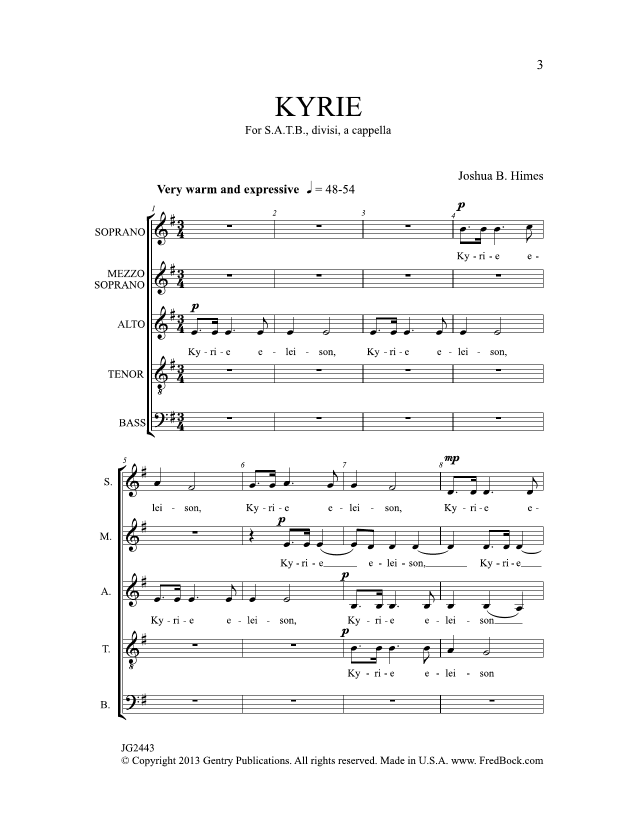 Joshua B. Himes Kyrie sheet music notes and chords. Download Printable PDF.