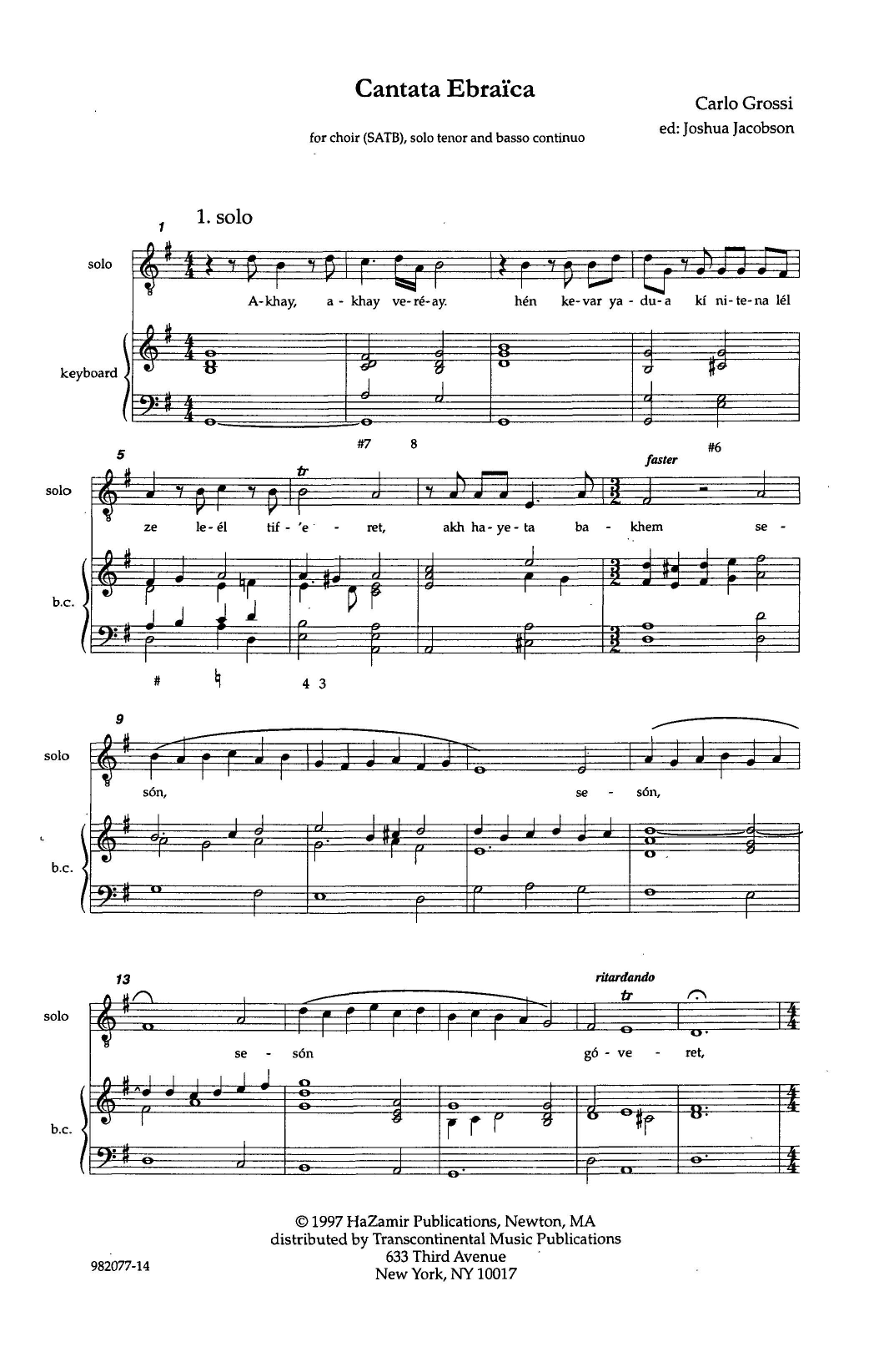 Joshua Jacobson Cantata Ebraica sheet music notes and chords. Download Printable PDF.