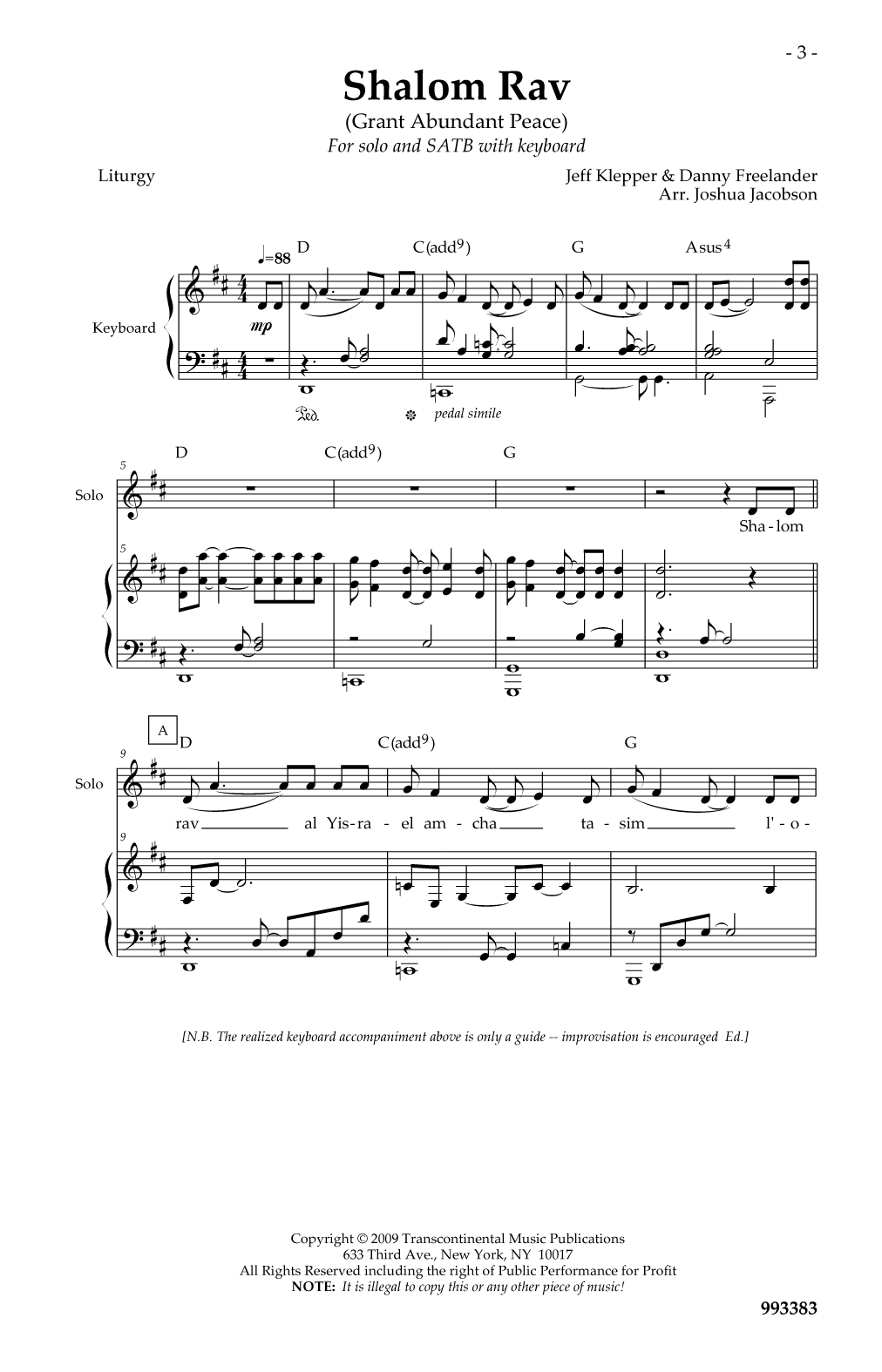 Joshua Jacobson Shalom Rav sheet music notes and chords. Download Printable PDF.