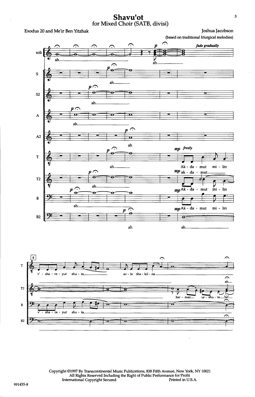 Joshua Jacobson Shavu'ot sheet music notes and chords. Download Printable PDF.