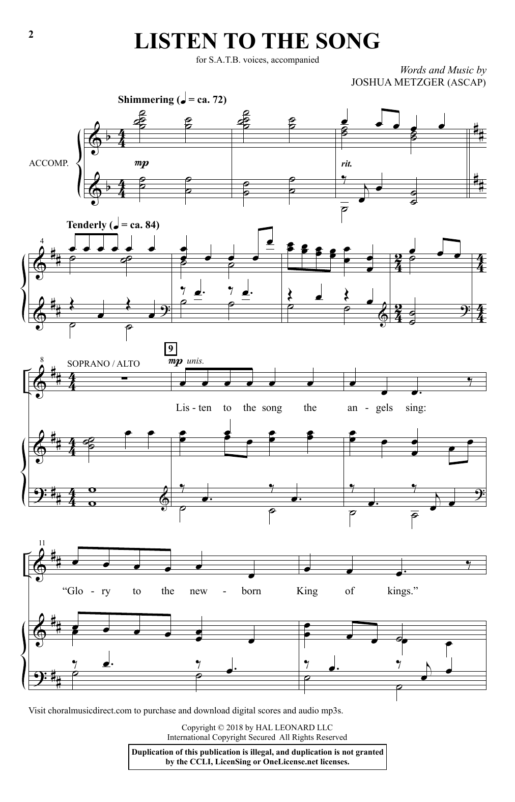 Learn to play Joshua Metzger Listen To The Song sheet music for SATB Choir in minutes. Joshua Metzger Listen To The Song sheet music notes and chords. Download Printable PDF.