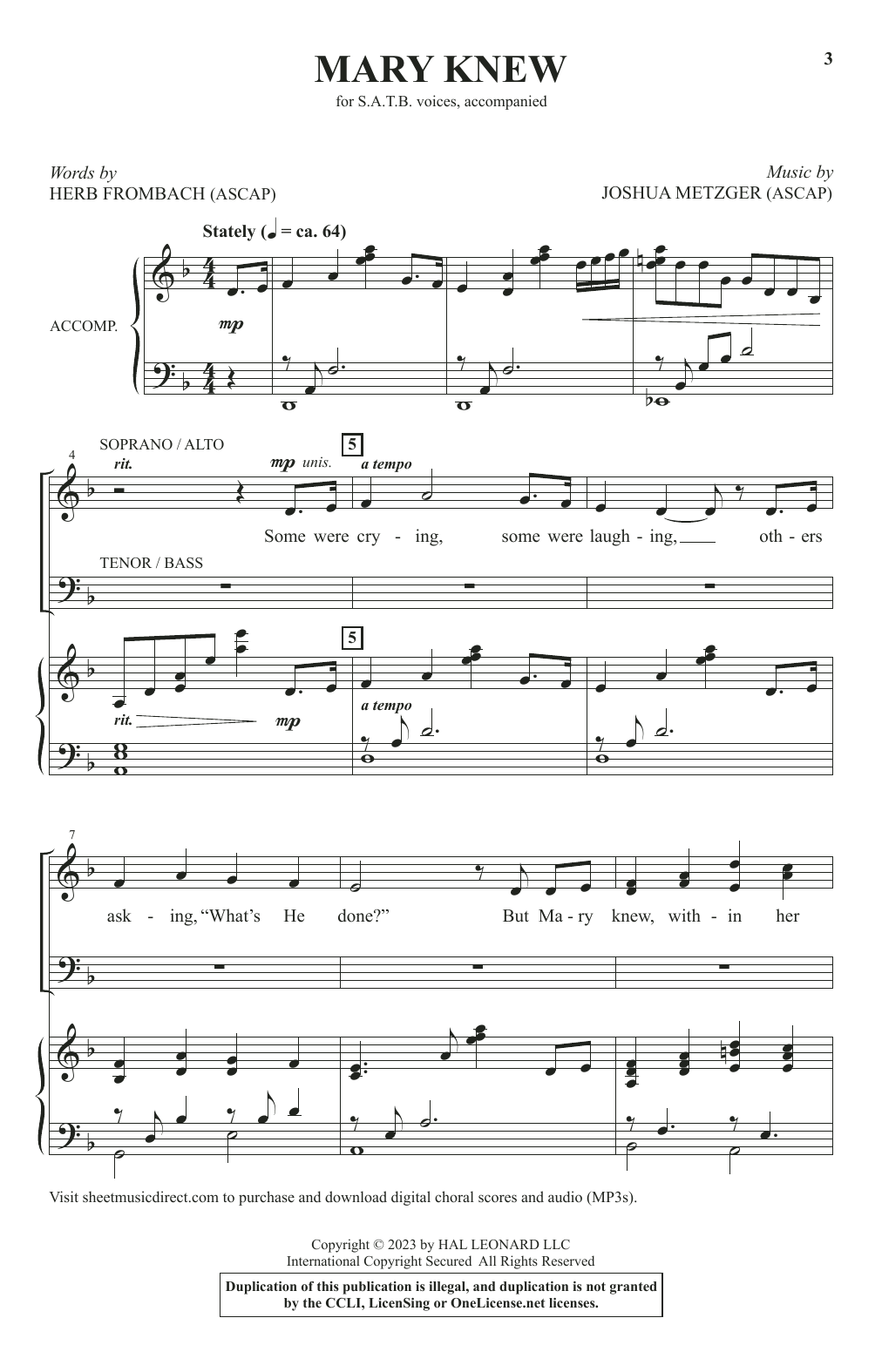 Joshua Metzger Mary Knew sheet music notes and chords. Download Printable PDF.