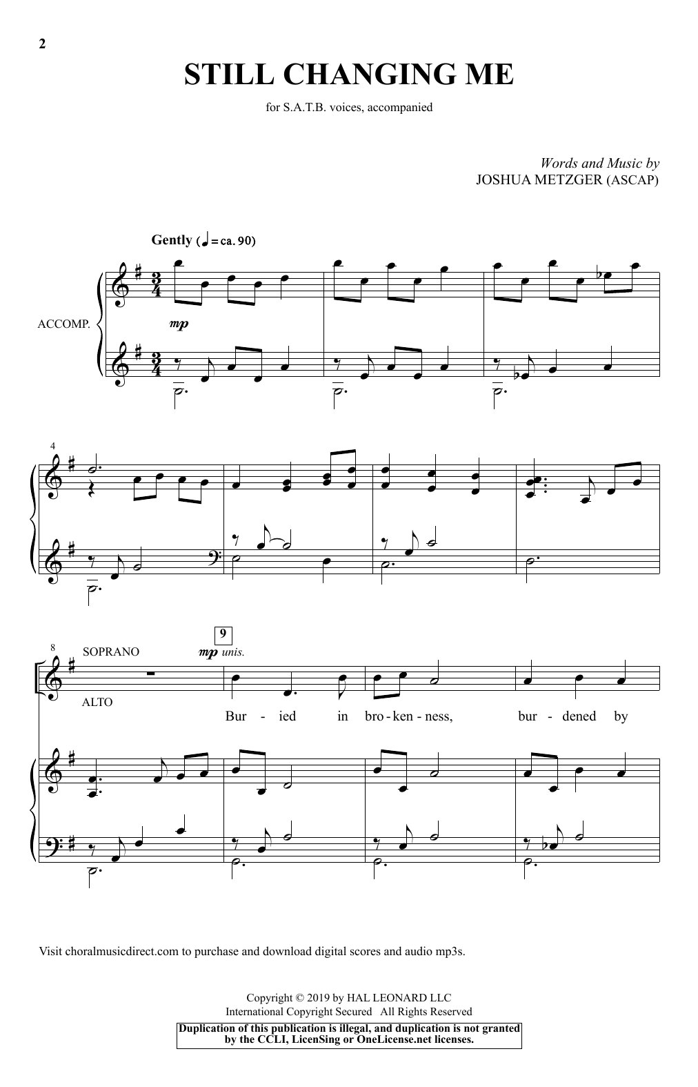 Joshua Metzger Still Changing Me sheet music notes and chords. Download Printable PDF.