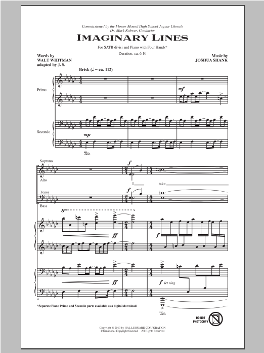 Joshua Shank Imaginary Lines sheet music notes and chords. Download Printable PDF.