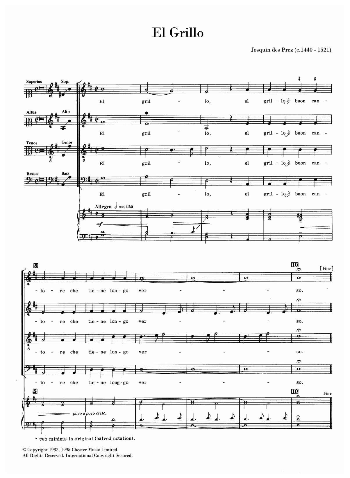 Josquin des Prez El Grillo sheet music notes and chords. Download Printable PDF.