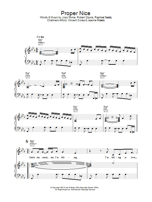 Joss Stone Proper Nice sheet music notes and chords arranged for Piano, Vocal & Guitar Chords