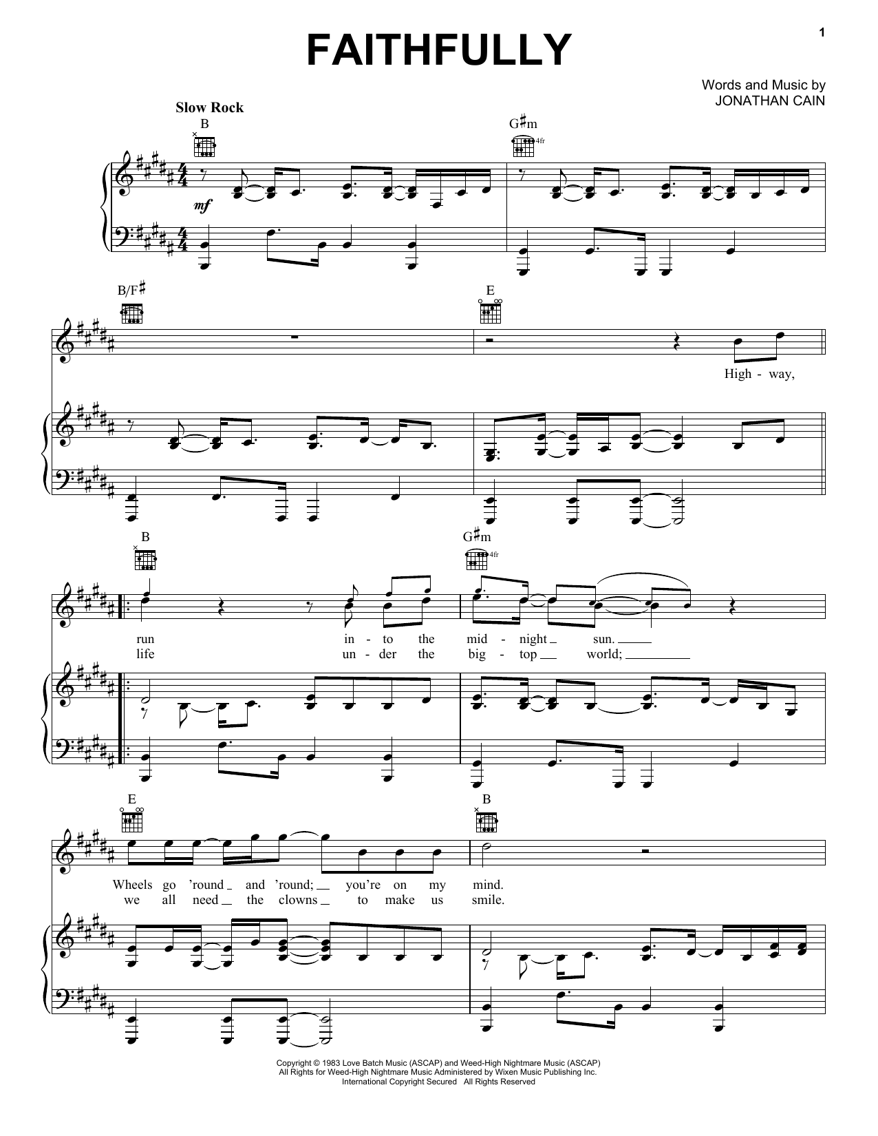 Journey Faithfully Sheet Music PDF Notes Chords Rock Score Guitar 