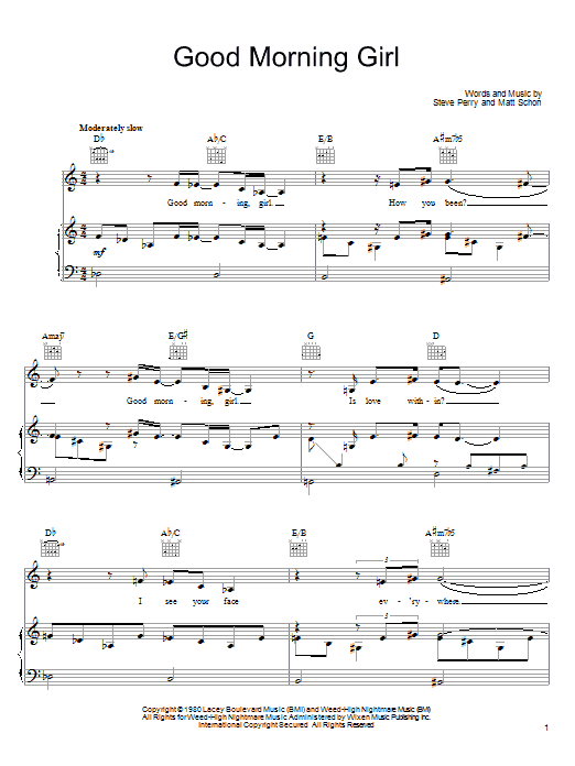 Journey Good Morning Girl sheet music notes and chords. Download Printable PDF.