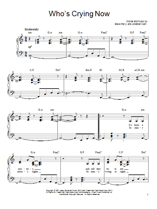 Journey Who's Crying Now sheet music notes and chords. Download Printable PDF.