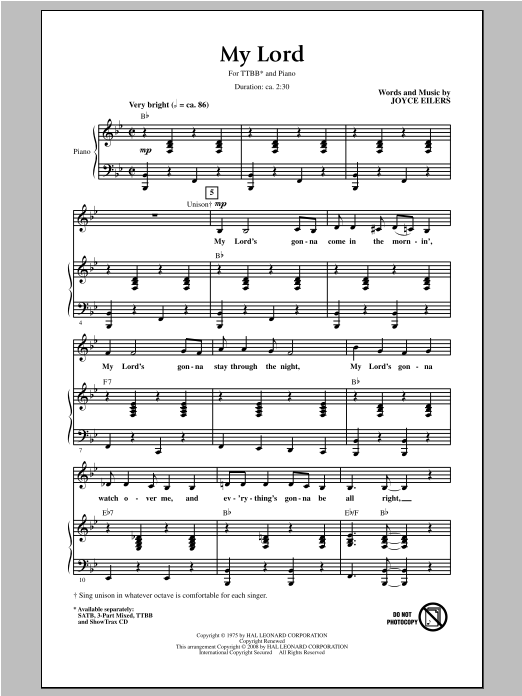 Joyce Eilers My Lord sheet music notes and chords. Download Printable PDF.