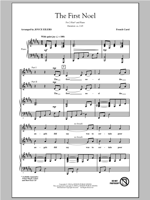 Traditional Carol "The First Noel (arr. Joyce Eilers)" Sheet Music PDF  Notes, Chords | Concert Score 2-Part Choir Download Printable. SKU: 97427