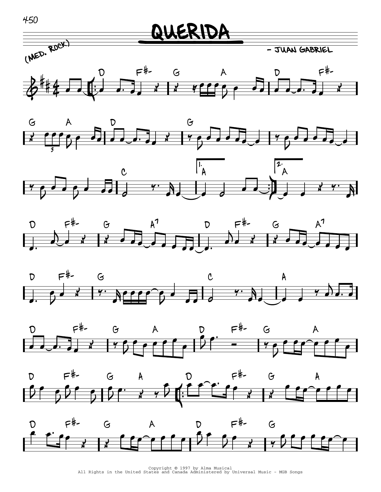 Learn to play Juan Gabriel Querida sheet music for Real Book – Melody & Chords in minutes. Juan Gabriel Querida sheet music notes and chords. Download Printable PDF.