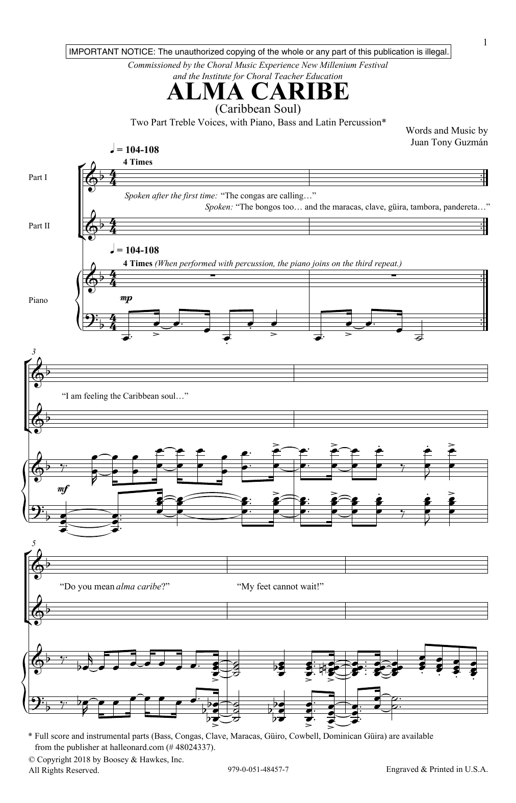 Learn to play Juan Tony Guzman Alma Caribe (Caribbean Soul) sheet music for 2-Part Choir in minutes. Price: 3.9900$ Juan Tony Guzman Alma Caribe (Caribbean Soul) sheet music notes and chords arranged for 2-Part Choir