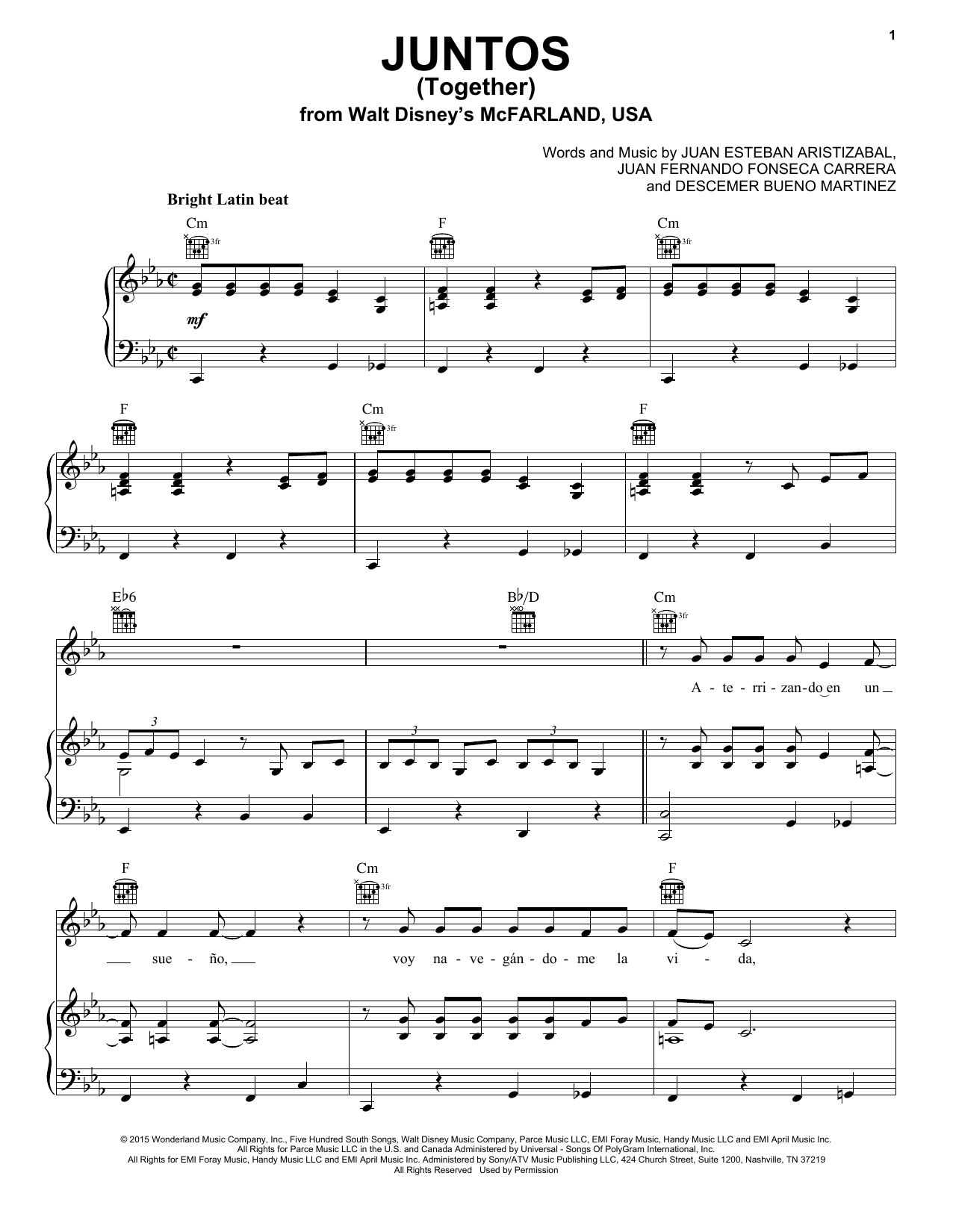 Juanes Juntos (Together) sheet music notes and chords. Download Printable PDF.