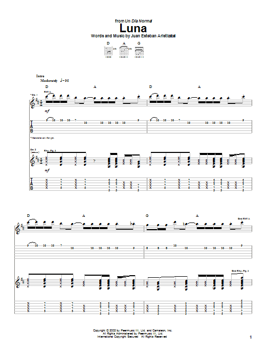 Juanes Luna sheet music notes and chords. Download Printable PDF.