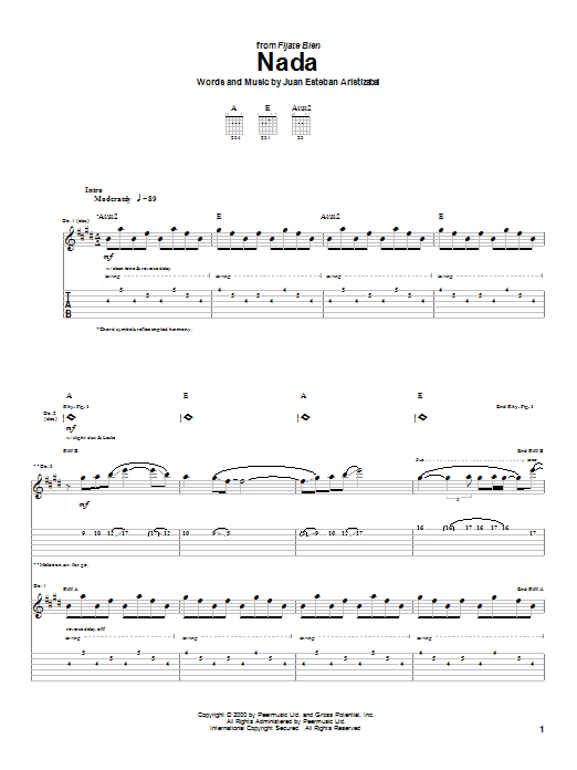 Juanes Nada sheet music notes and chords. Download Printable PDF.