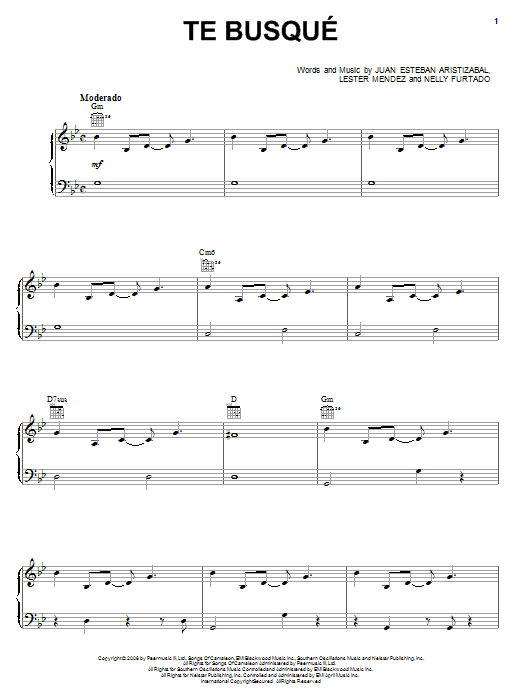 Juanes Te Busque sheet music notes and chords. Download Printable PDF.