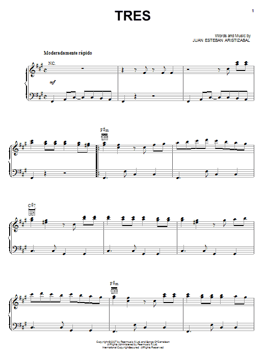 Juanes Tres sheet music notes and chords. Download Printable PDF.