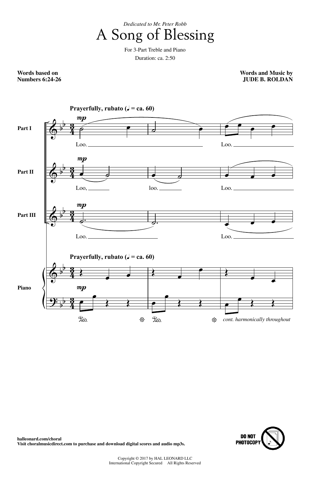 Learn to play Jude Roldan A Song Of Blessing sheet music for 3-Part Treble Choir in minutes. Price: 3.9900$ Jude Roldan A Song Of Blessing sheet music notes and chords arranged for 3-Part Treble Choir
