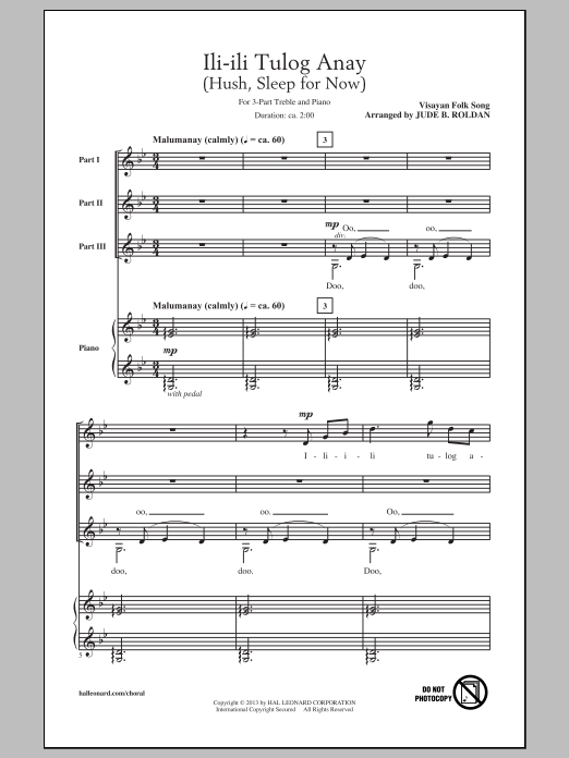 Jude Roldan Ili-Ili Tulog Anay sheet music notes and chords. Download Printable PDF.