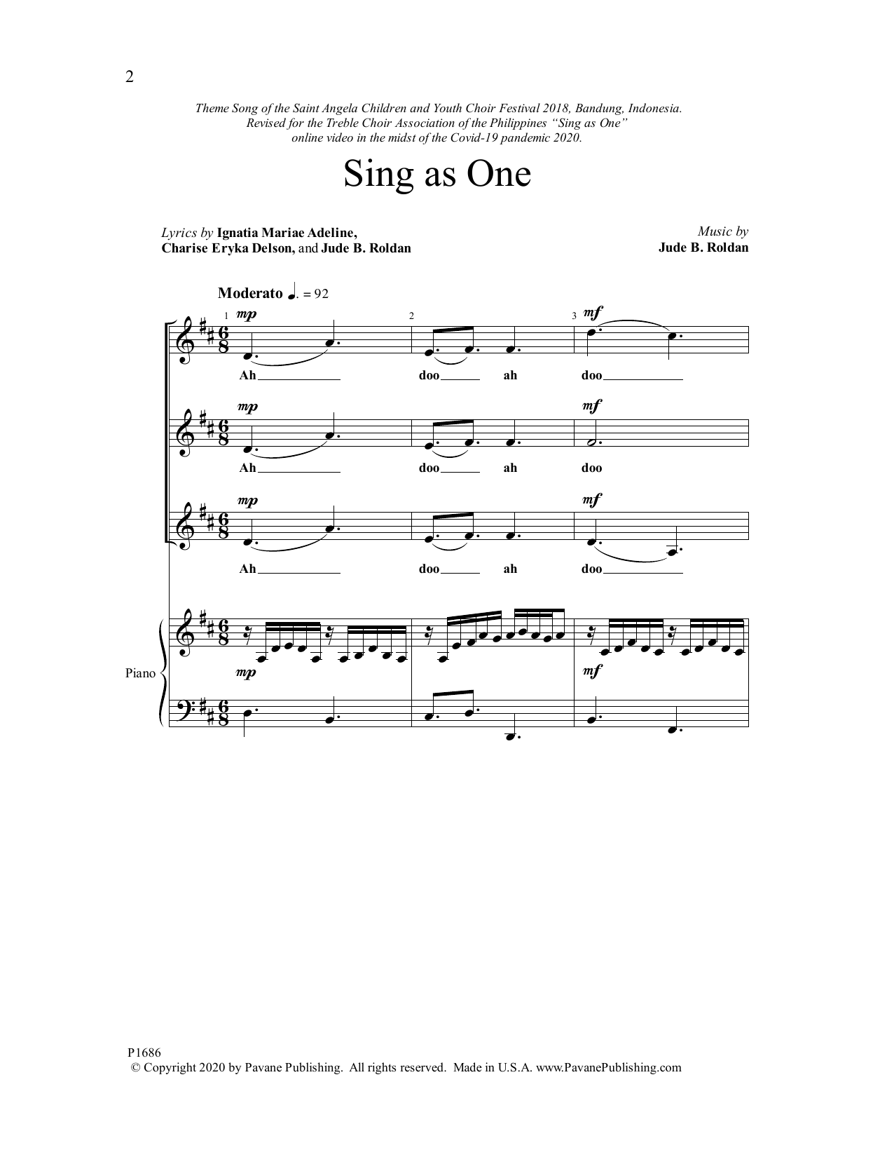 Jude Roldan Sing as One sheet music notes and chords. Download Printable PDF.