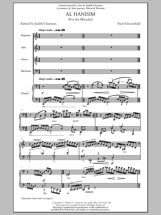 Paul Schoenfield Al Hanisim (For The Miracles) sheet music notes and chords. Download Printable PDF.