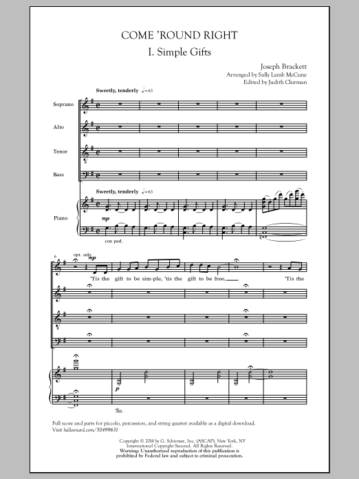 Joseph Brackett Come 'Round Right sheet music notes and chords. Download Printable PDF.