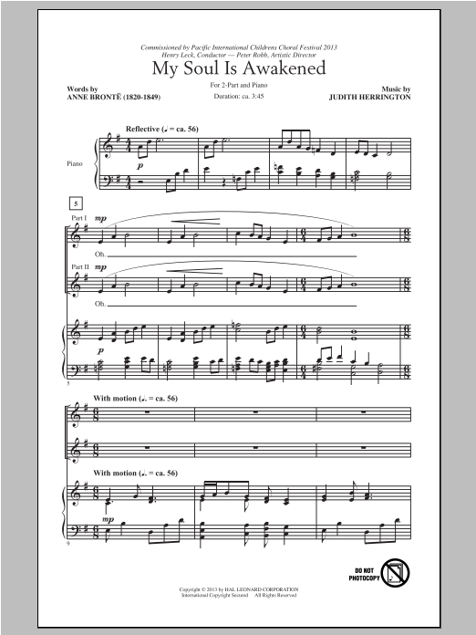 Learn to play Judith Herrington My Soul Is Awakened sheet music for 2-Part Choir in minutes. Price: 3.9900$ Judith Herrington My Soul Is Awakened sheet music notes and chords arranged for 2-Part Choir