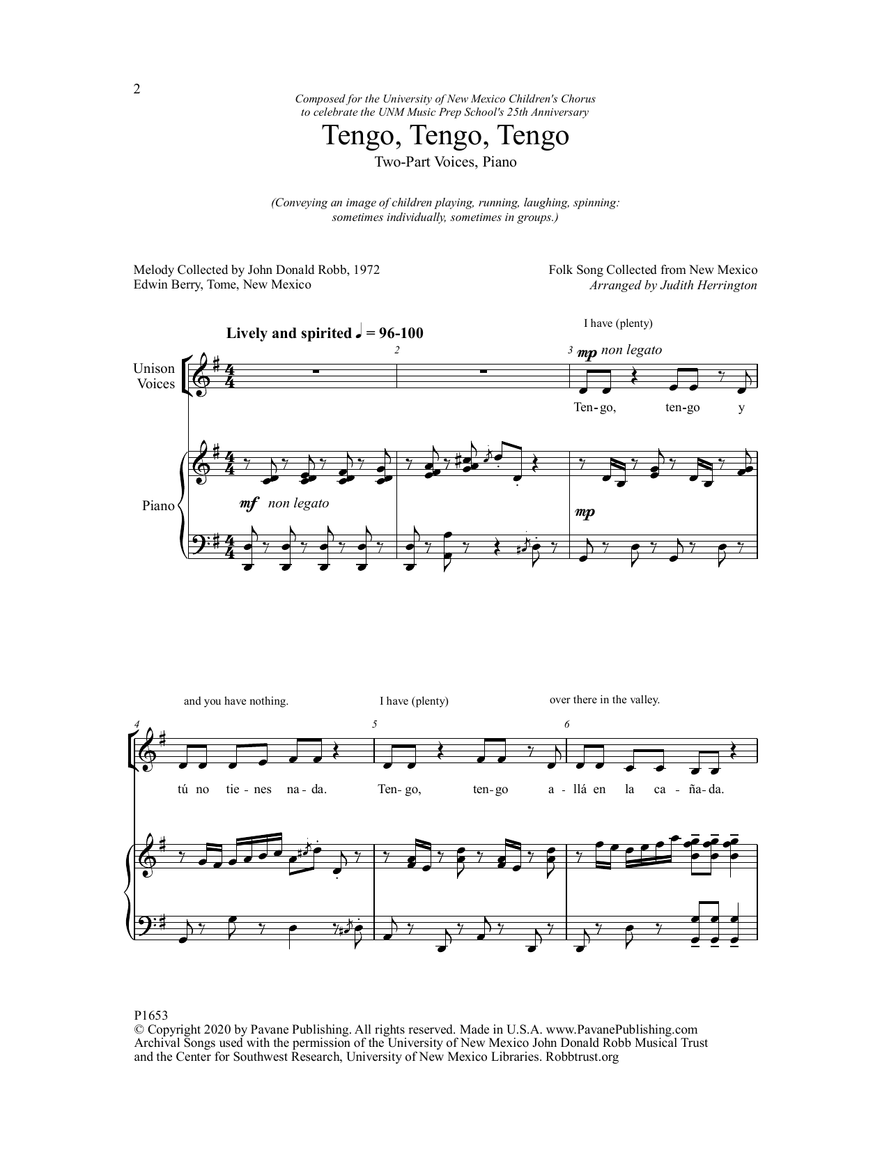 Judith Herrington Tengo, Tengo, Tengo sheet music notes and chords. Download Printable PDF.