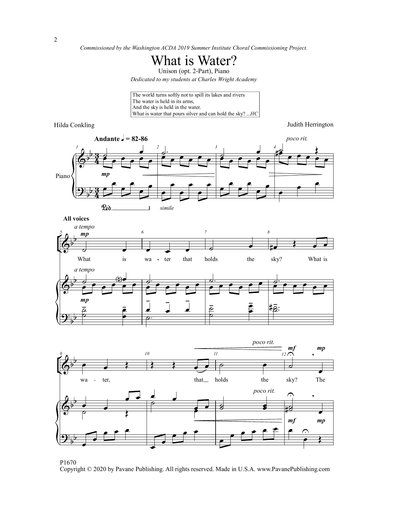 Learn to play Judith Herrington What is Water? sheet music for Unison Choir in minutes. Price: 3.9900$ Judith Herrington What is Water? sheet music notes and chords arranged for Unison Choir