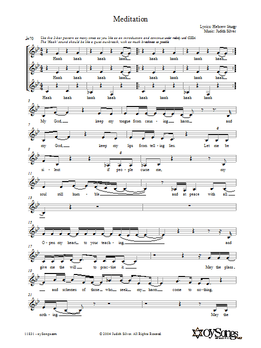 Judith Silver Meditation sheet music notes and chords. Download Printable PDF.