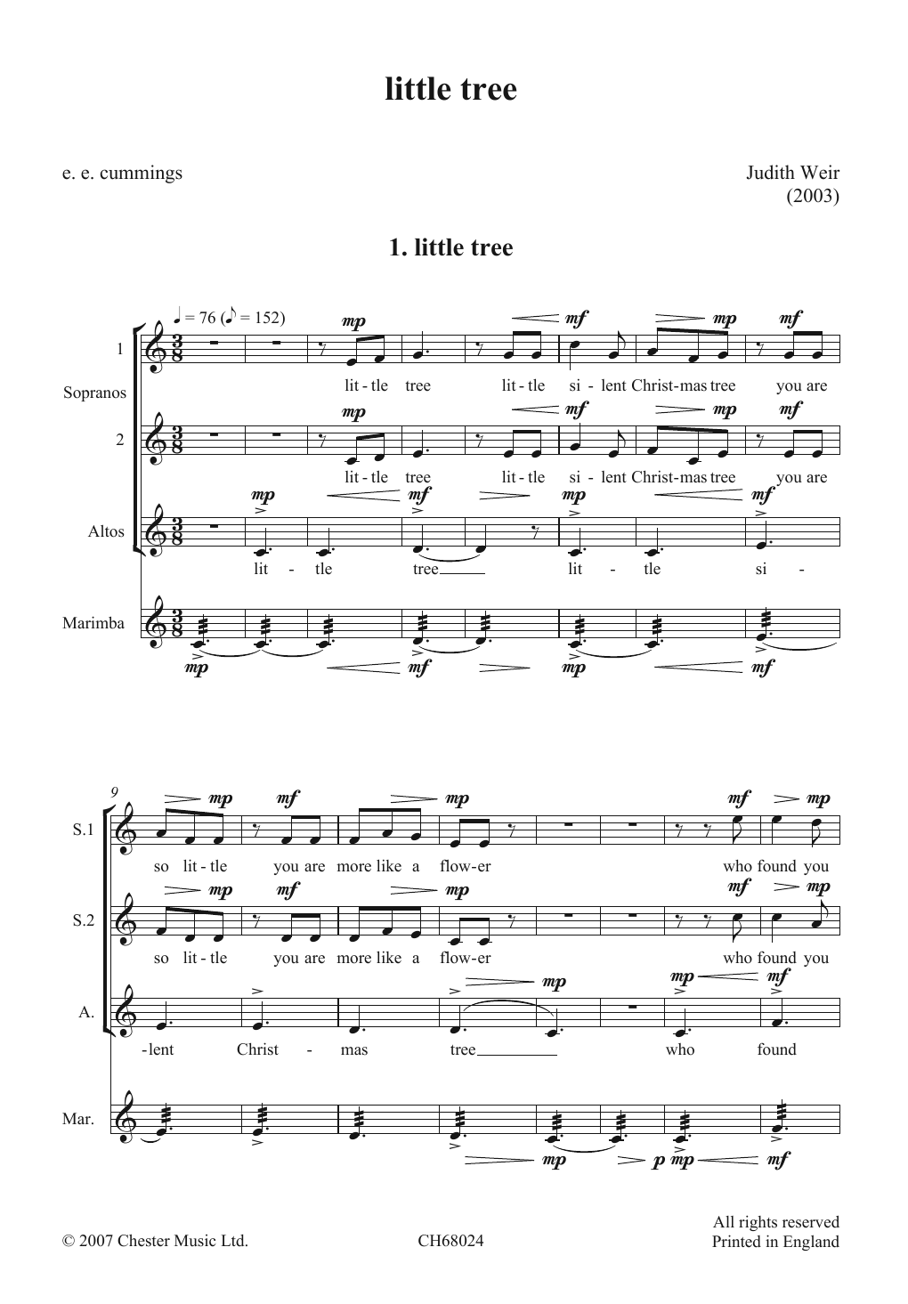 Judith Weir Little Tree sheet music notes and chords. Download Printable PDF.