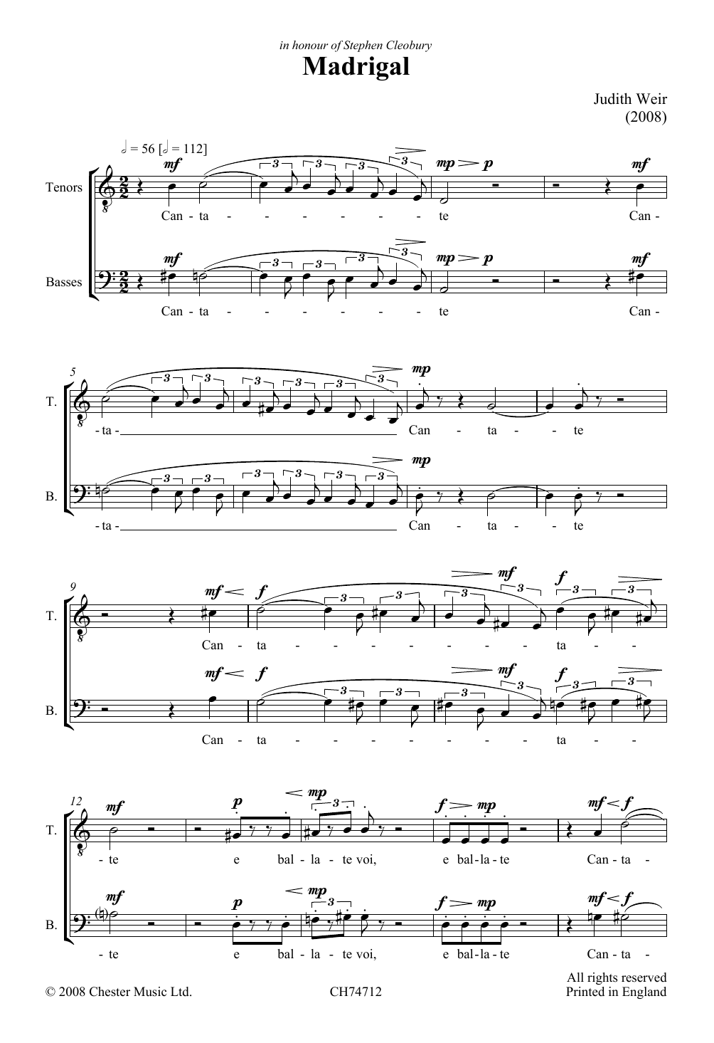 Judith Weir Madrigal sheet music notes and chords. Download Printable PDF.