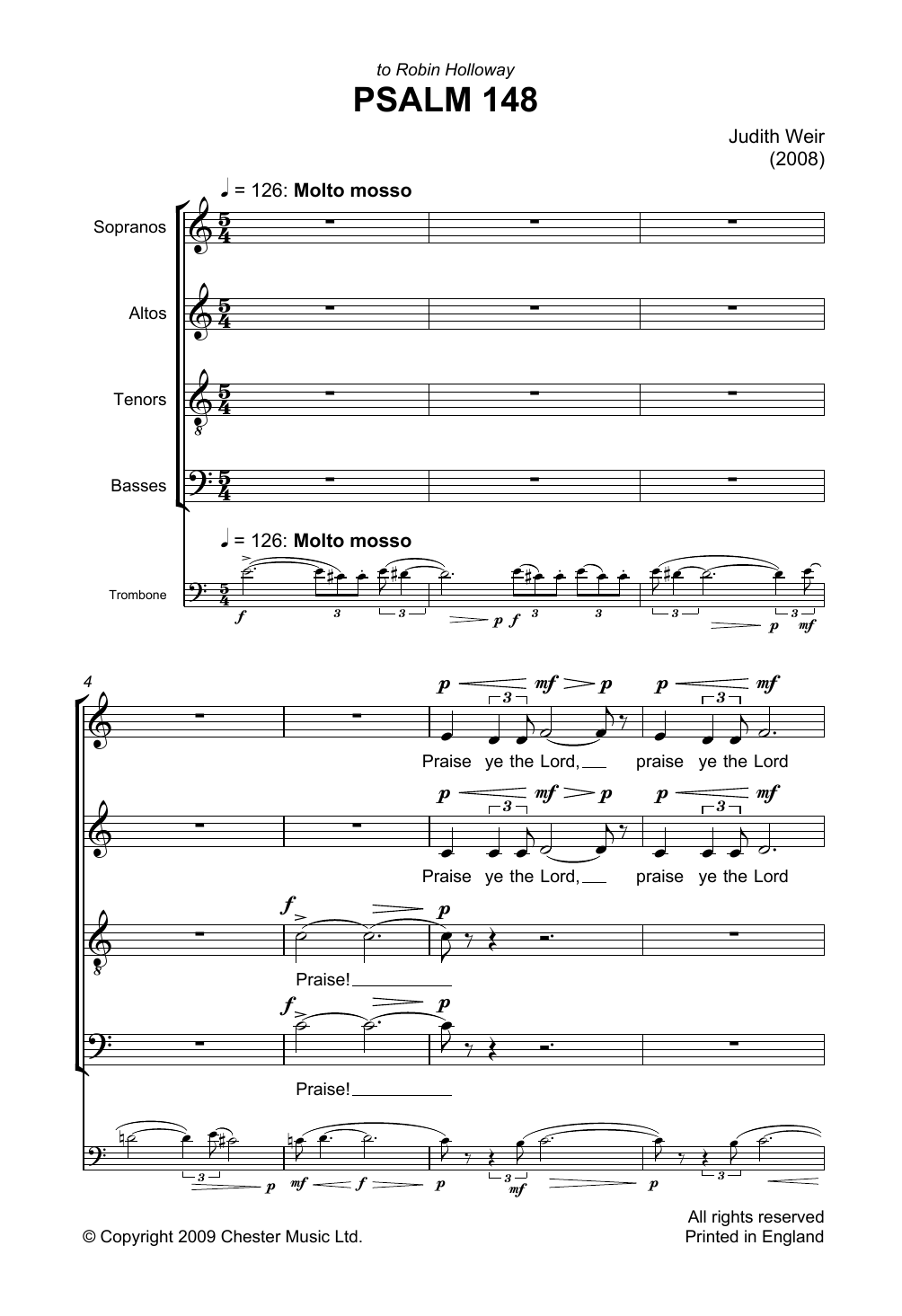 Judith Weir Psalm 148 sheet music notes and chords. Download Printable PDF.