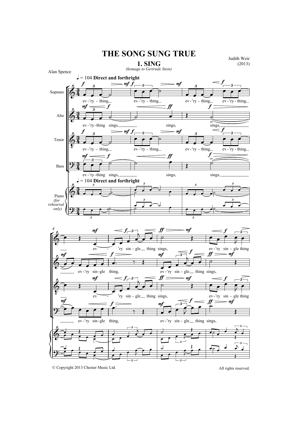 Judith Weir Song Sung True sheet music notes and chords. Download Printable PDF.