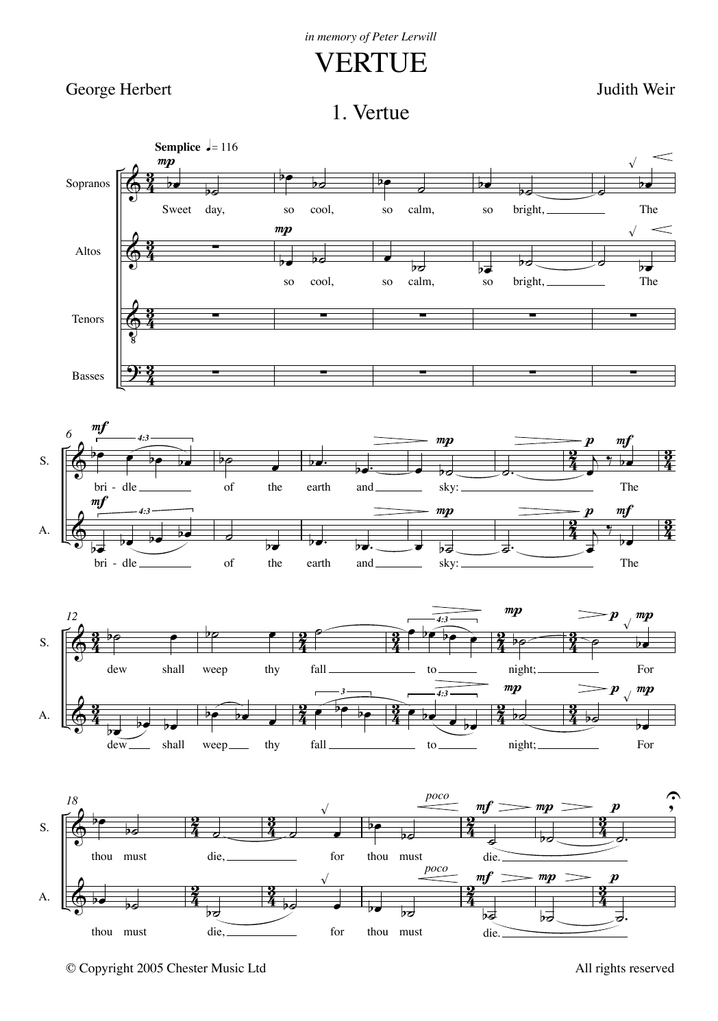 Judith Weir Vertue sheet music notes and chords. Download Printable PDF.