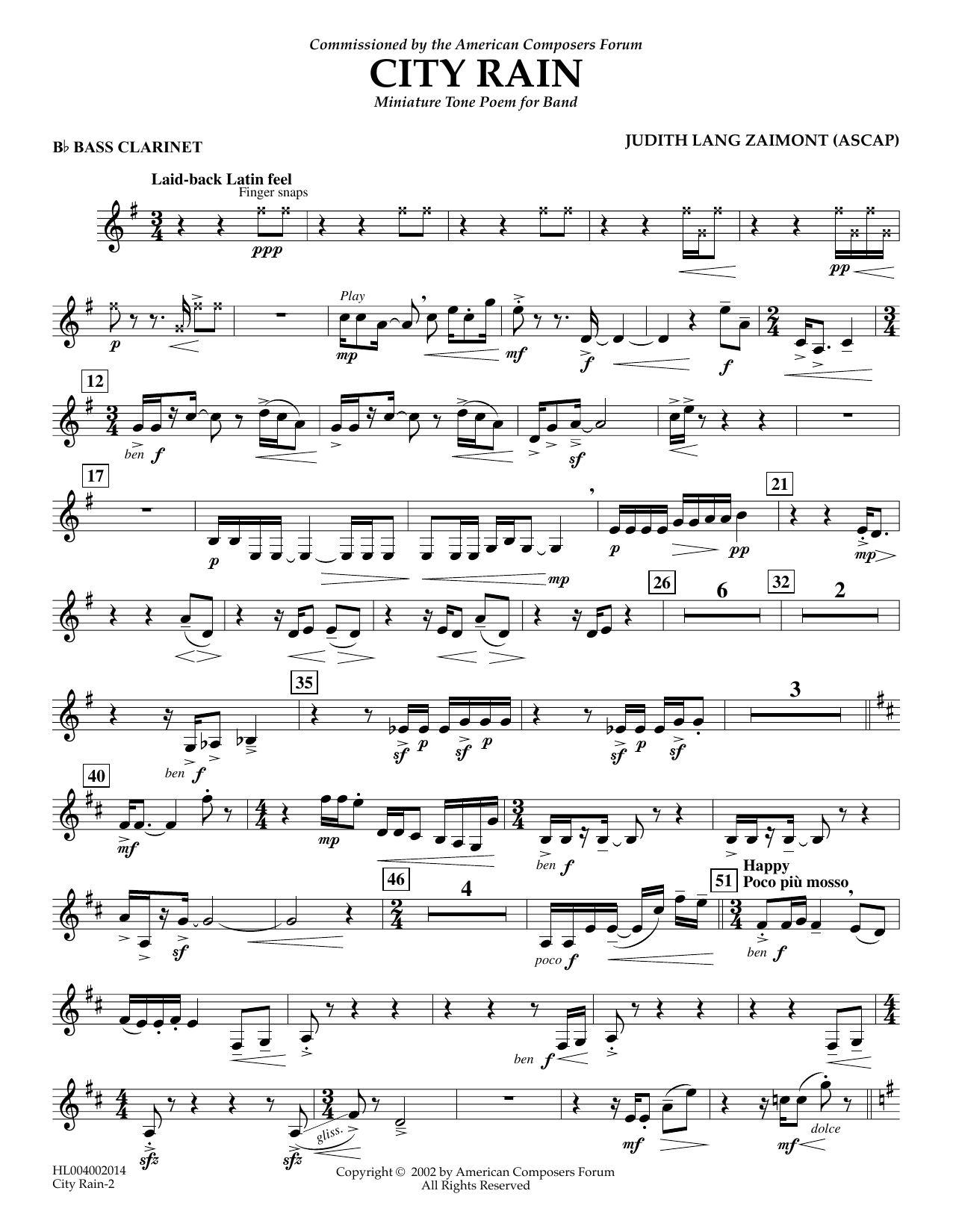 Learn to play Judith Zaimont City Rain - Bb Bass Clarinet sheet music for Concert Band in minutes. Price: 5.9900$ Judith Zaimont City Rain - Bb Bass Clarinet sheet music notes and chords arranged for Concert Band
