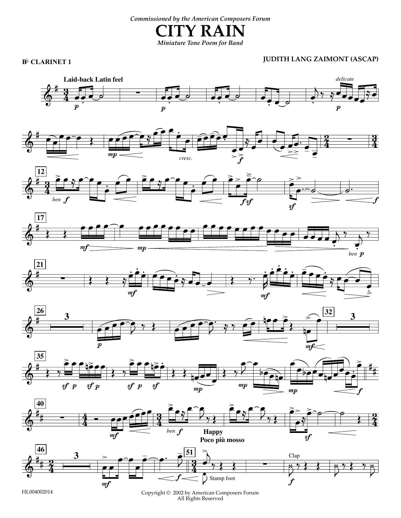 Learn to play Judith Zaimont City Rain - Bb Clarinet 1 sheet music for Concert Band in minutes. Price: 5.9900$ Judith Zaimont City Rain - Bb Clarinet 1 sheet music notes and chords arranged for Concert Band