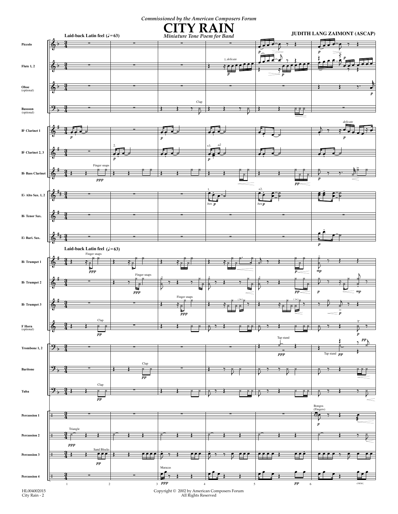 Learn to play Judith Zaimont City Rain - Full Score sheet music for Concert Band in minutes. Price: 11.9700$ Judith Zaimont City Rain - Full Score sheet music notes and chords arranged for Concert Band