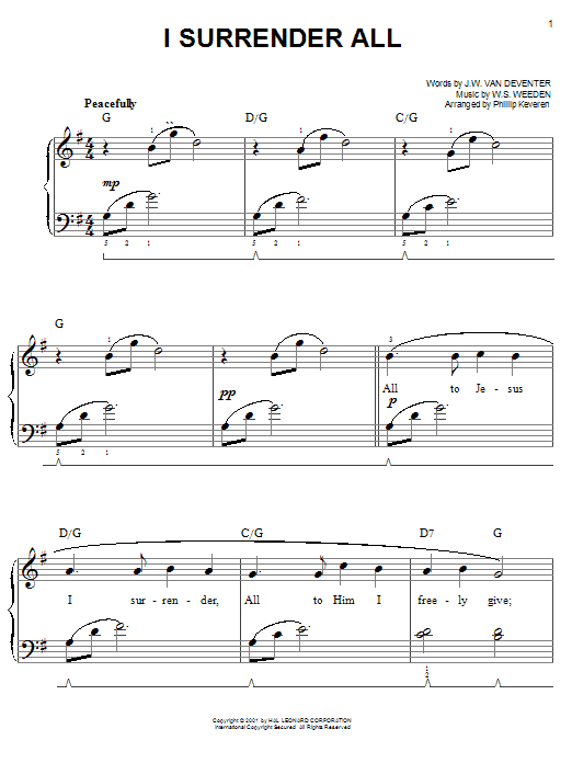 Judson W. Van De Venter I Surrender All sheet music notes and chords. Download Printable PDF.
