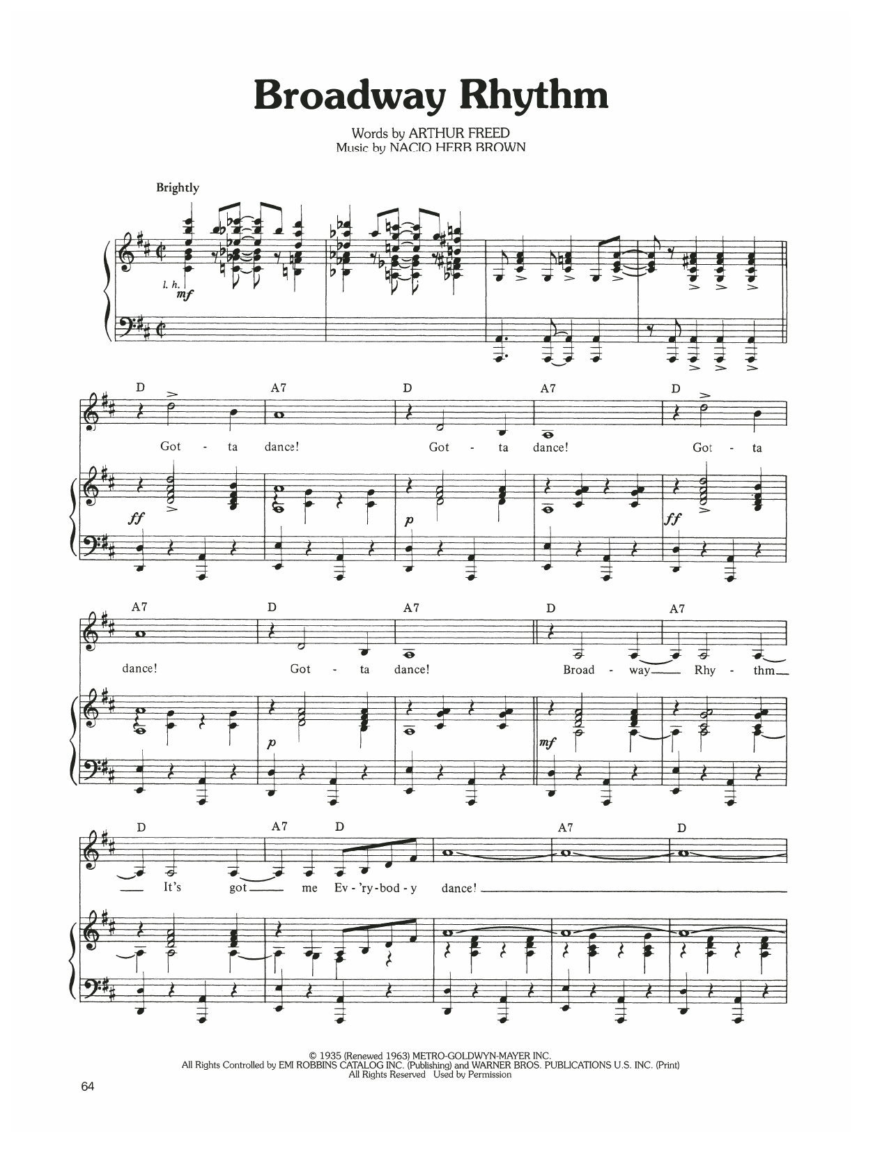 Judy Garland Broadway Rhythm sheet music notes and chords. Download Printable PDF.