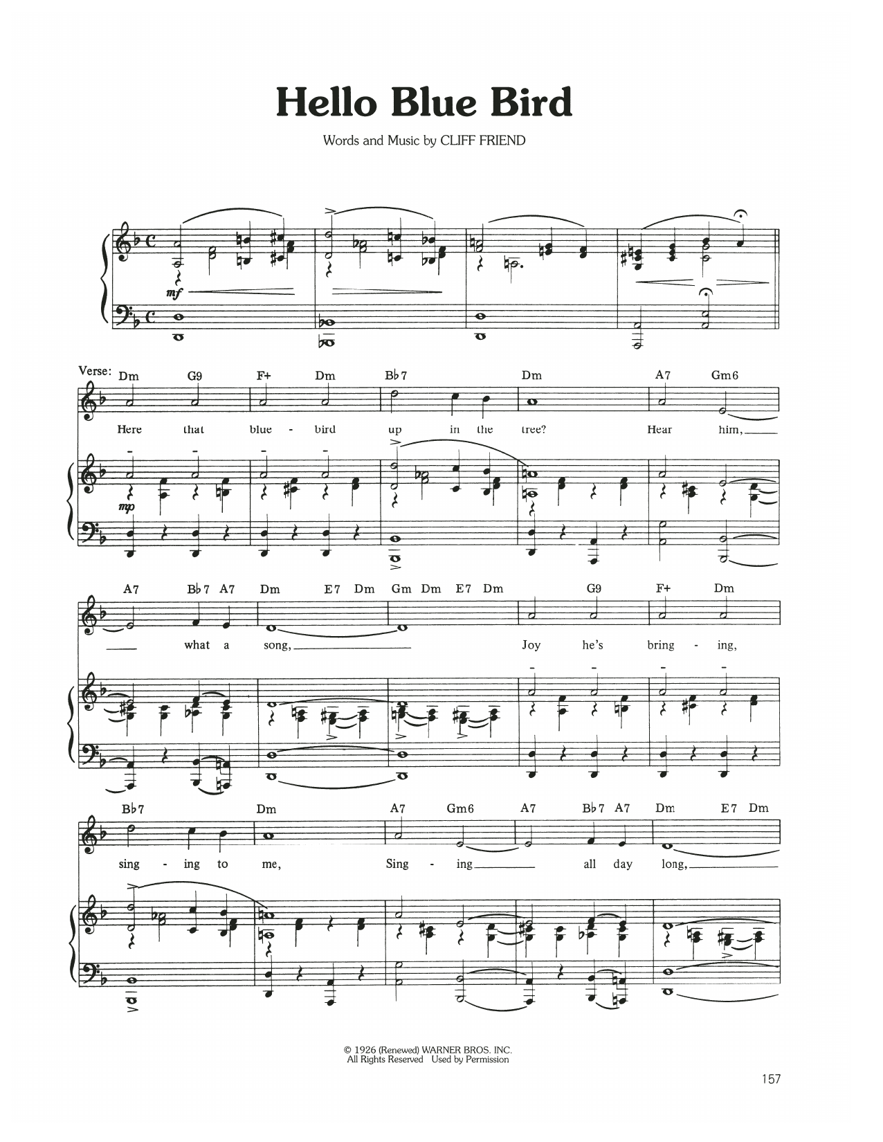 Judy Garland Hello Blue Bird sheet music notes and chords. Download Printable PDF.